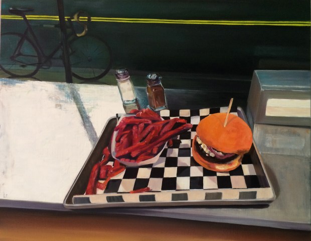 "Burger Night" 11.5" x 14.5" Oil on board $525